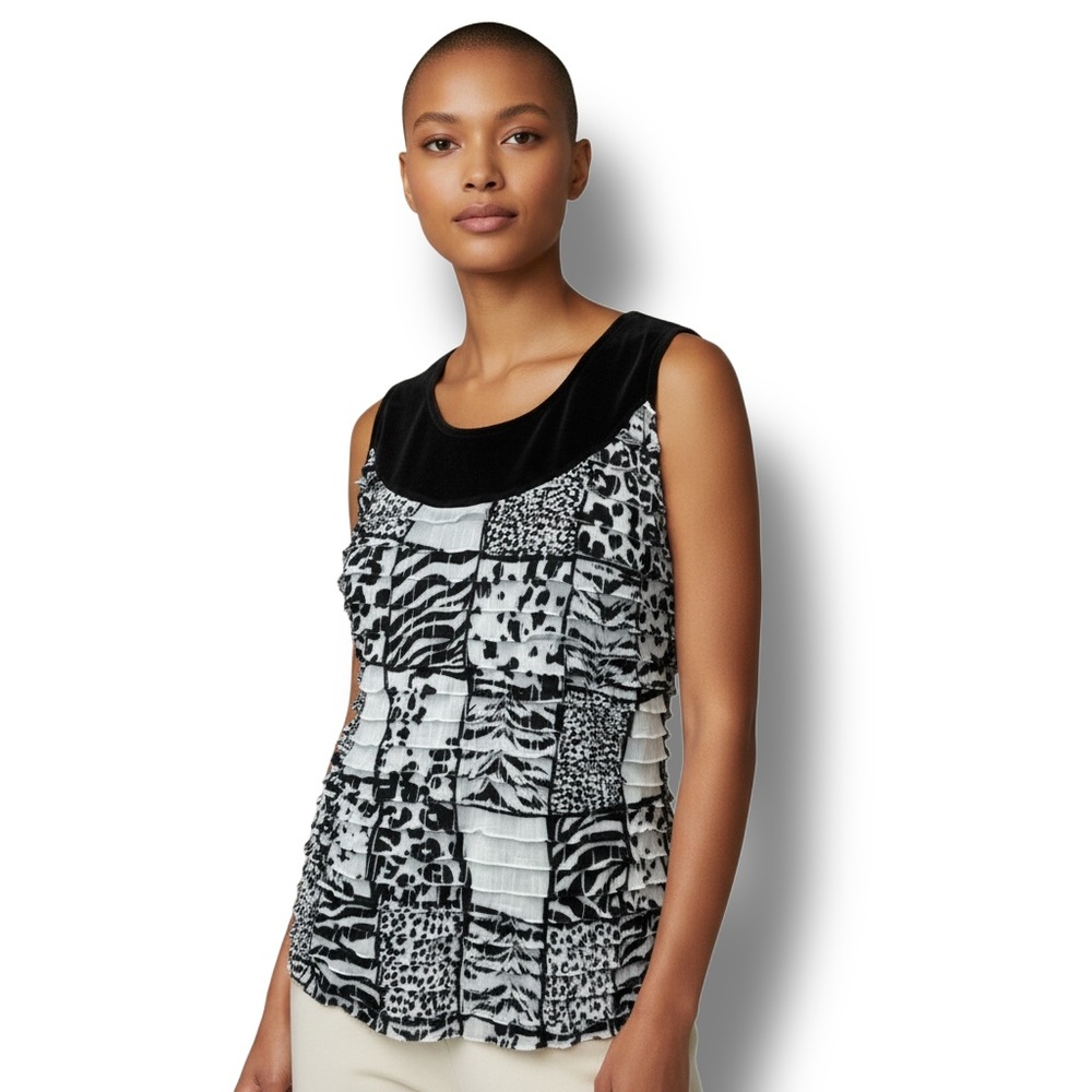 Janeric Women’s Scoop Neck Tank Sleeveless Ruffle Y2K Boho Edgy Black White L